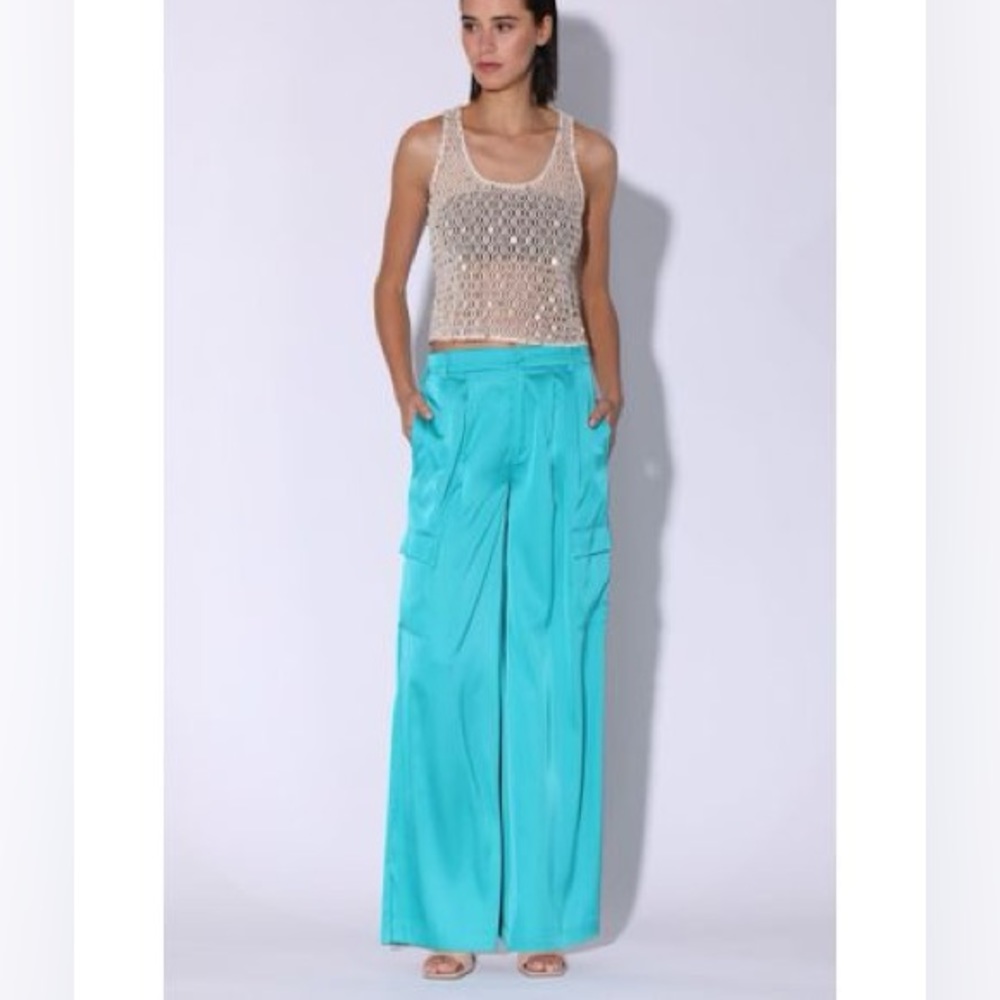 Walter Baker, wide leg satin cargo pocket Palazzo pants